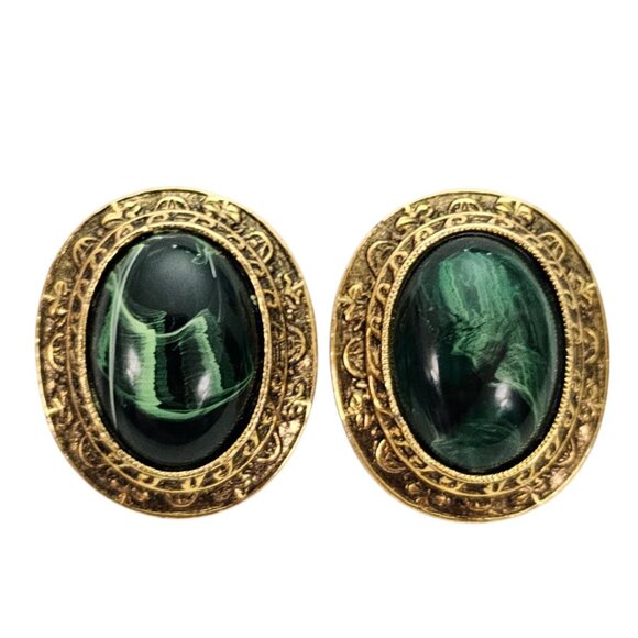 1928 Brand Gold Tone Green Oval Lucite Clip On Earrings - Picture 2 of 13